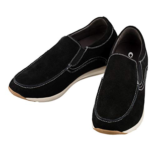 CALTO Men's Invisible Height Increasing Elevator Shoes - Black Nubuck Leather Slip-on Casual Loafers - 2.8 Inches Taller - G4903 - Size 8 D(M) US4