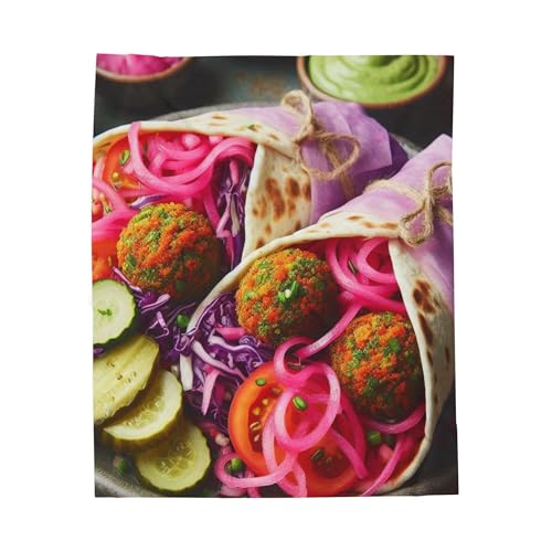 Cozy Velveteen Plush Blanket - Vibrant Falafel Wrap Design