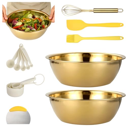16 Pcs Gold Mixing Bowls Set, 12.5 in Stainless Steel