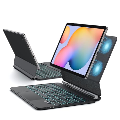 JUQITECH Magic Keyboard Case for Samsung Galaxy Tab S6 Lite 10.4 Inch Magnetic Floating Cantilever Stand Wireless Backlit Multi-Touch Trackpad Keyboard Battery Display for Tab S6 Lite 2024/2022/2020