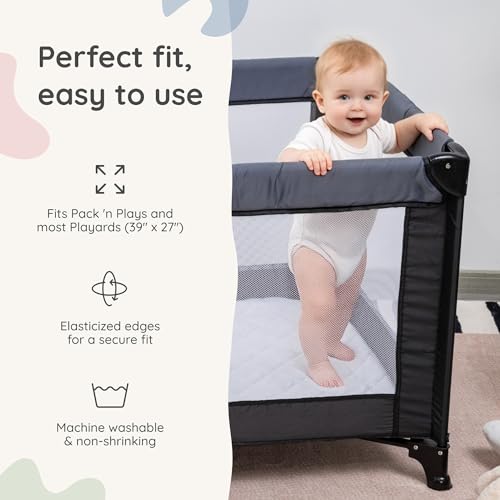 Image of Margaux & May Pack N Play Mattress Protector, 2-Pack, Oeko-TEX Certified | 100% Waterproof, Fitted, 39 inch x 27 inch, Playard Mattress Cover, Mini Crib Mattress Protector, Soft Noiseless Protection