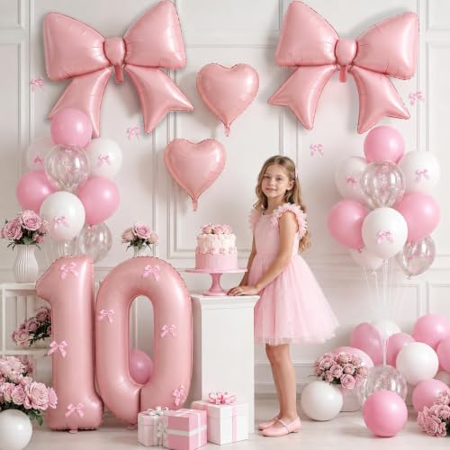 Image of 10th Birthday Decorations for Girls,Pink Bow Balloons for Party Decorations