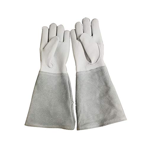 Candicely Gardening Gloves Rose Pruning Gauntlet Garden Gloves Thornproof Leather Gardening Gloves Long Sleeve For Women Men for Gardening Clamming Restoration Work & More (Color : White, Size : XL)