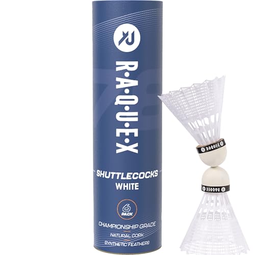 Raquex Badminton Shuttlecocks - Yellow/White, Tube of 6 - All Natural Cork Shuttlecocks, Nylon Feathers - Three Speed Options – Indoor Outdoor Durable Badminton Shuttles (78, White)
