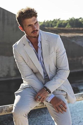Mens Summer Seersucker Suits Grooms Slim Fit Sear Sucker Suit for Wedding4