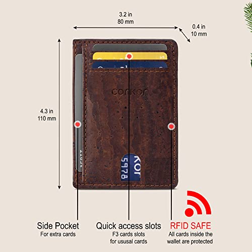 Cork Card Holder Men - Cork Wallet - Vegan Leather - Minimalist Slim Front Pocket RFID3