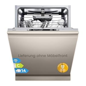 Midea SV 5.14K14C Geschirrspüler Vollintegriert 60cm, 14 Maßgedecke, Spülmaschine Unterbaufähig mit WIFI, 8 Programme, 44 dB, Automatische Türöffnung, 0-24H Startverzögerung, Inox