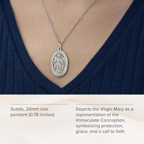 RP 925 Sterling Silver Miraculous Medal Necklace for Women & Men, Authentic & Pure Silver Pendant with 18 inch 925 Sterling Sliver Curb Chain, Stunning Miraculous Medal Virgin Mary Pendant Necklace3