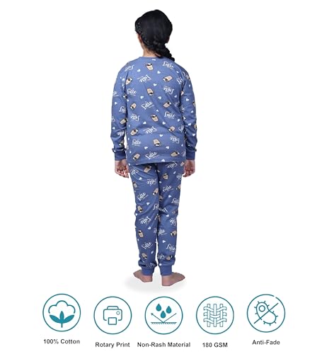 Image of Hestia | H.NSG.N.1 | Kids Girls Nightwear | Sleepwear | Cotton |Trouser Full Sleeves Tshirt | Elastic Waist |Night Dress with Pyjama Tshirts for Girls|All Over Horse Printed |Blue Color 4-6Yrs |Set 1