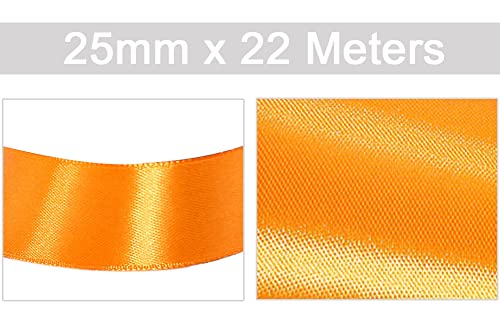 Orange Satin Ribbon 25mm x 22 Meters, Solid Colour Fabric Ribbon for Gift Wrapping, Crafting, Balloon, Sewing Project, Hair Bows, Bridal Bouquet, Wedding Favours Decoration - Image 2