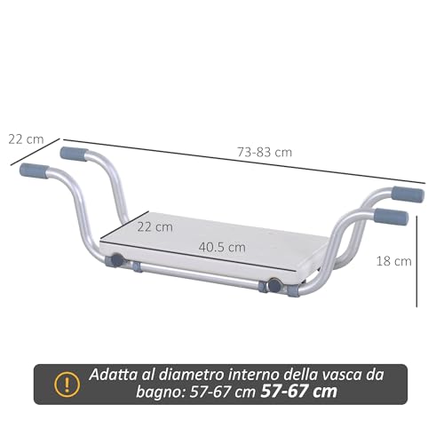 Homcom Sedile Per Vasca In Lega Di Alluminio E Plastica, Sgabello Per Vasca Da Bagno Larghezza Regolabile 73-83Cm, Max. Carico 150Kg - 7