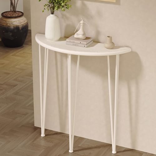 Mesa consola de media luna estrecha de madera para pasillos