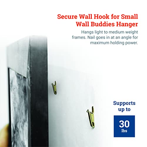 Image of PHS Small Wall Buddies Picture Hangers Replacement Hook and Nail Set - Heavy Duty 30 lb Picture Hanging Kit for Drywall Plaster Wood - 5 Pack Frame Hanging Hardware
