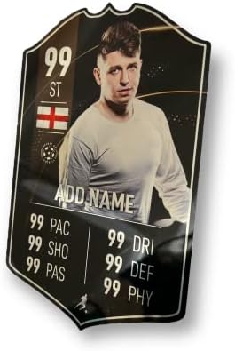 ShopQuality4U Mirror Finish Personalised Football Cup Player Stats Card Sign - Blue Background Printed Metal Shield Sign Wall Art A5 Player Add Name (12x20cm)