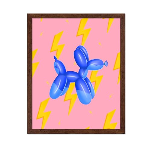 Poster Master Blue Balloon Dog Print - Pink Preppy Poster - Trendy Pop Art - Modern Gift for Men & Women - Minimal Wall Decor for Bedroom, Living Room, Office or Dorm - 8x10 Brown Framed