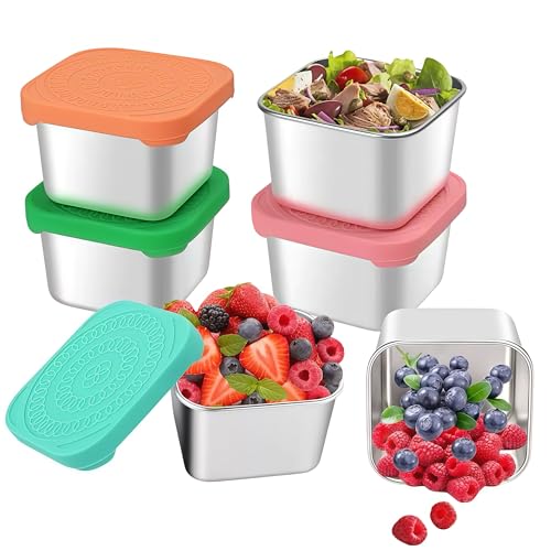 ZXiaJUMCR 4 Packs of 6 oz Stainless Steel Snack Containers,condiment cups reusableStorage Containers, Easy Open Leakproof Metal Snack Containers with Silicone Lids for All Kinds of Homework Jobs.