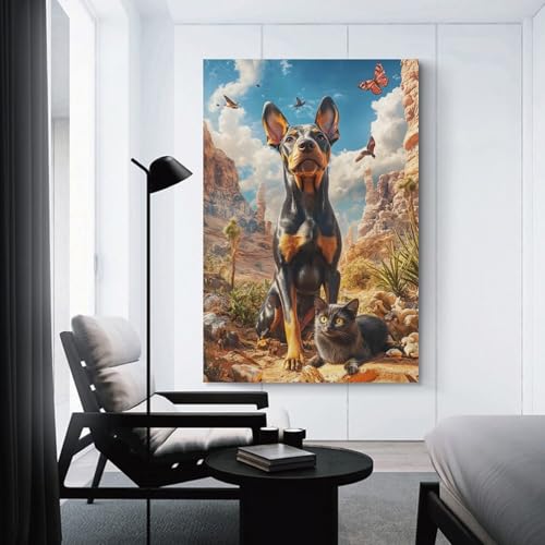 Doberman Murale déco salon tableau sur toile 50x75cm chic