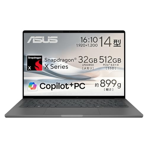 ASUS �m�[�g�p�\�R��Zenbook SORA UX3407QA 14�C���` Qualcomm Snapdragon X X1-26-100 ������32GB SSD 512GB Windows 11 �o�b�e���[�쓮 23���� �d�� 899g Wi-Fi 