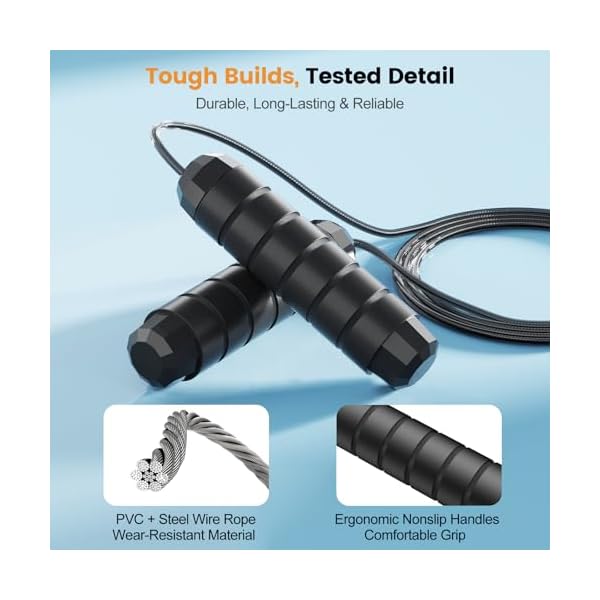 Jump Rope,Tangle-Free Rapid Speed Jump Rope with Ball Bearings for Men,Women and Kids,Adjustable Steel Skipping Rope with Ergonomic Foam Handles,A Ideal Equipment and Accessories for Workout,Fitness,Exercise,Home Gym,Slim Body - Image 4