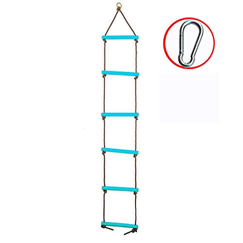 Tuko Climbing Rope Ladder Playground Swing Sets Tree House Accessories Sturdy Nylon Enamel Coated Smooth Metal Rungs (Blue) (Blue)