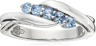 Sterling Silver Genuine Swiss Blue Topaz Five Stone Bypass Ring, Size 8