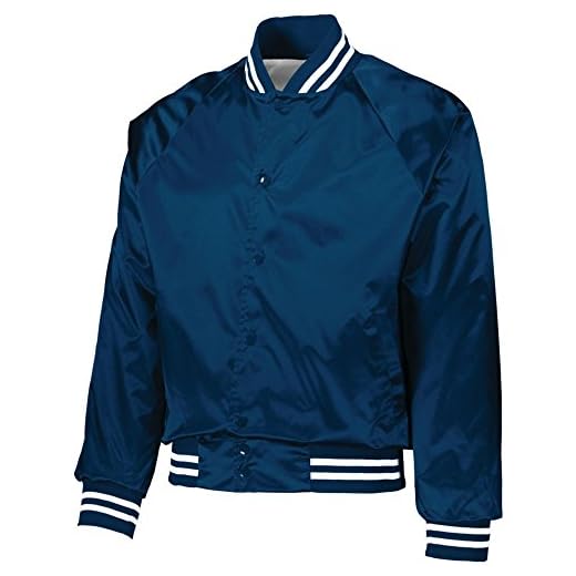 Augusta Activewear Satin Baseball Jacket/Striped Trim, Navy/White, Large