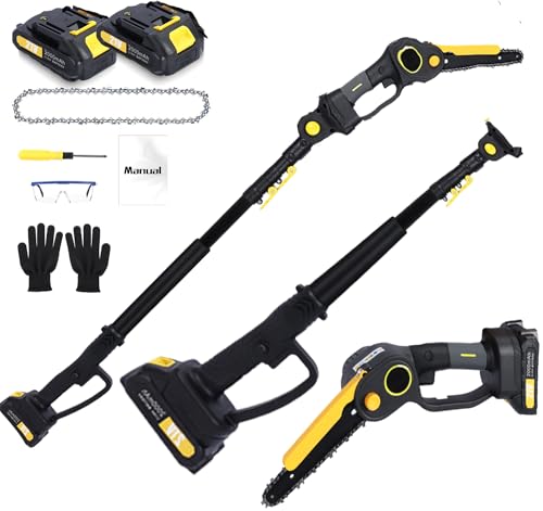 2-in-1 Electric Pole Saw Cordless for Tree Trimming & Mini Chainsaw, 4.9-7.5ft Extendable Pole Saw Battery Pole Chainsaw Pruner Min Handheld Chainsaw with Extension Pole & 2 x 2.0Ah Batteries