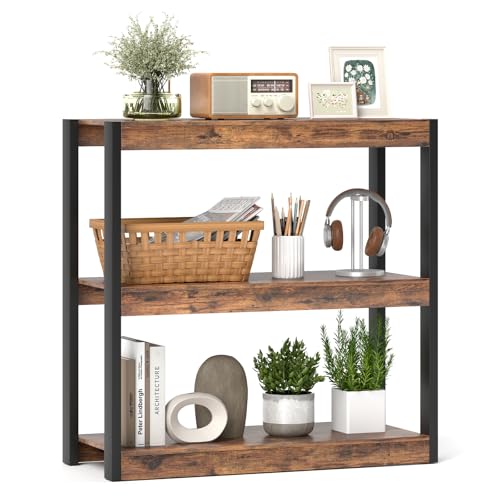 Ing Wooden Bookcase With Dual Anti-tipping Kits, Open Display Rack Shelving Unit, Storage Organizer For Living Room, Bedroom & Study (1,rustic Brown & Black)