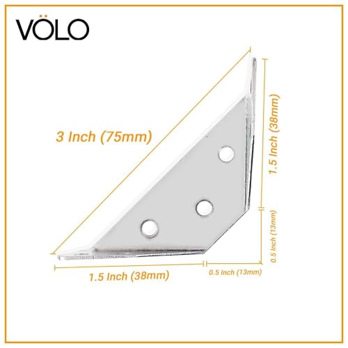 Image of Volo L & Triangle Angle Bracket for Reinforcing Chairs /Tables - Zinc-Plated Shelf, Furniture, Cabinet, Wood, Wall & Corner Supports (1x1 Inch & 1.5 Inch) (4, Triangle Brackets (1.5 Inch))