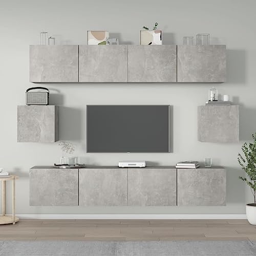 QINXIXINAIXI Juego de 6 muebles para TV, color gris hormigón y madera