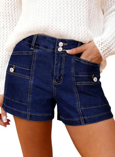 Image of Astylish Women's High Waisted Stretchy Jean Shorts Trendy Denim Shorts