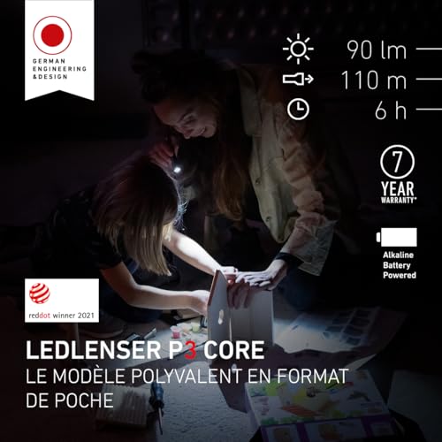 Mini lampe torche LED Ledlenser P3 Core compacte de 90 lm avec pile AAA pour rando