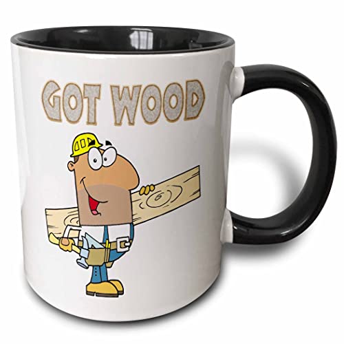 3dRose Got Wood Carpenter Humor Funny Design Two Tone Mug, 11 oz, Black/White