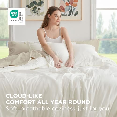 Image of Bedsure Full Comforter Set - 7 Pieces White Full Bedding Set for All Seasons, Boho Contrasting Design Bed in a Bag with Comforter, Sheets, Pillowcases & Shams