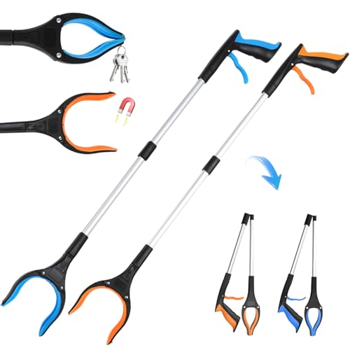 Pince Ramasse Objet, 2pcs Outils de Ramassage, Pince de Préhension, Pince Telescopique avec Crochet Magnétique, Pince Ramasse Dechets, Pliable Rotative...