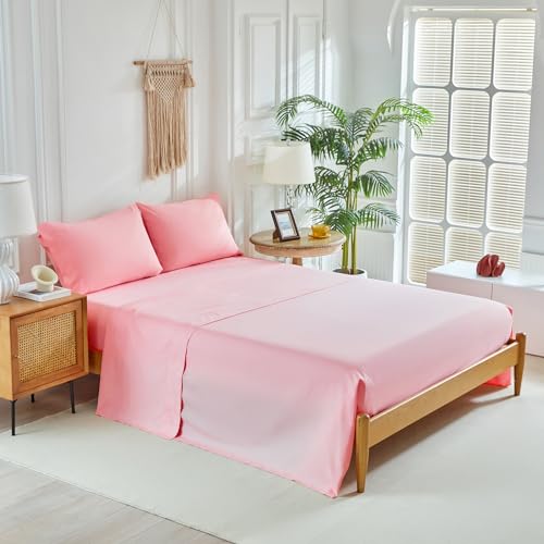 Image of Kids Comforter Sheet Set - Soft and Breathable Bed Set Includes Quilted Comforter, Fitted Sheet, Flat Top Sheet, Pillowcase and Pollowshams For Boys Girls - 6 Pieces Bed in a Bag Twin Szie Pink