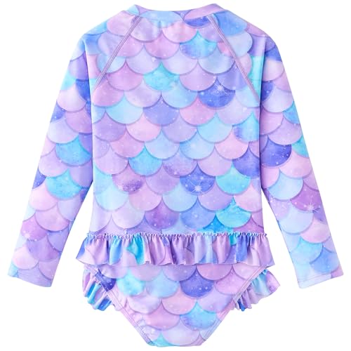 Image of UMELOK Girls Long Sleeve Rash Guard One Piece Swimsuits UPF 50+ Ruffle Zipper Bathing Suit 4-10 Years