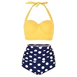 IFOUNDYOU Damen Retro Stil Polka-Punkt Mit Hoher Taille Badeanzug Bikini Set