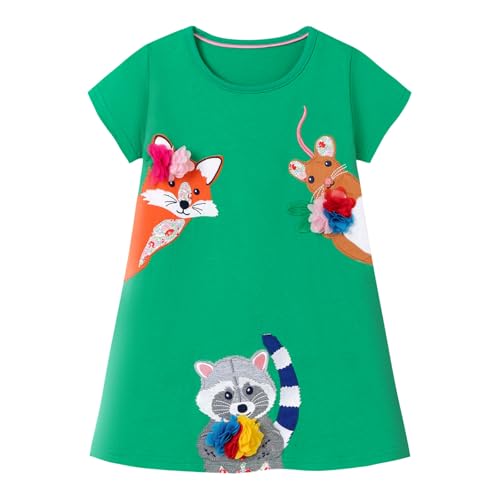 Image of HILEELANG Toddler Girl Short Sleeve Easter Dress Cotton Casual Jersey Shirt Playwear Applique Dress