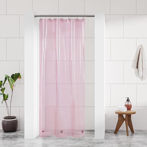 Image of Barossa Design Clear Pink Stall Shower Curtain Liner with 3 Magnets - 36 inch x 72 inch Waterproof Lightweight PEVA Plastic Narrow Shower Liner for Small Bathroom, Metal Grommets - Clear Pink