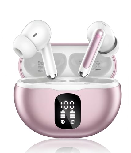 Image of Wireless Earbuds, Bluetooth 5.4 Headphones with 50H Playback, Deep Bass Stereo Ear Buds Clear Calls with LED Power Display, IPX7 Waterproof, in-Ear Earphones with Mic for Phone /Android /iPad, Rose Gold