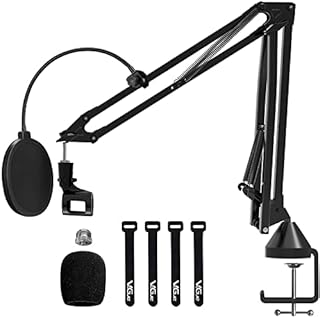Microphone Boom Arm, VeGue Upgraded Suspension Boom Scissor Mic Stand with Mic Clip, 3/8" to 5/8" Adapter, Pop Filter, Heavy Duty Clamp for Blue Yeti Snowball Ice Nano and Other Mics(VA-20)