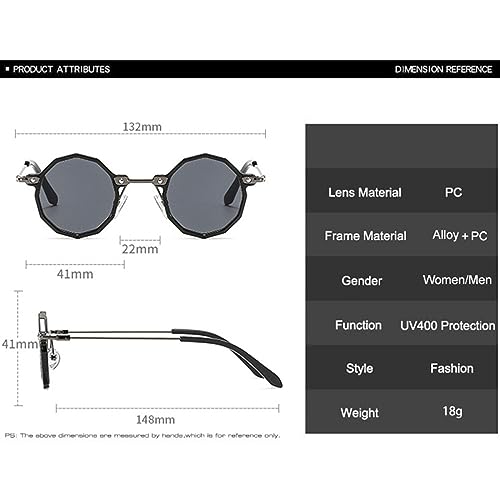 Gafas de sol retro de polígono redondo estilo punk con protección UV400 unisex 2