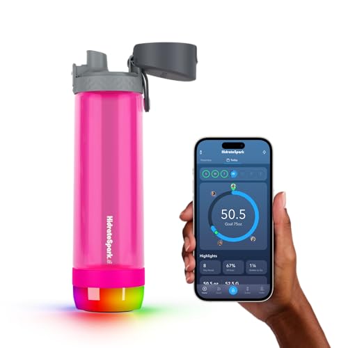 Hidrate Spark PRO Lite Smart Water Bottle – Tritan Plastic – Tracks Water Intake with Bluetooth, LED Glow Reminder When You Need to Drink – Chug Lid, 24 oz, Fruit Punch