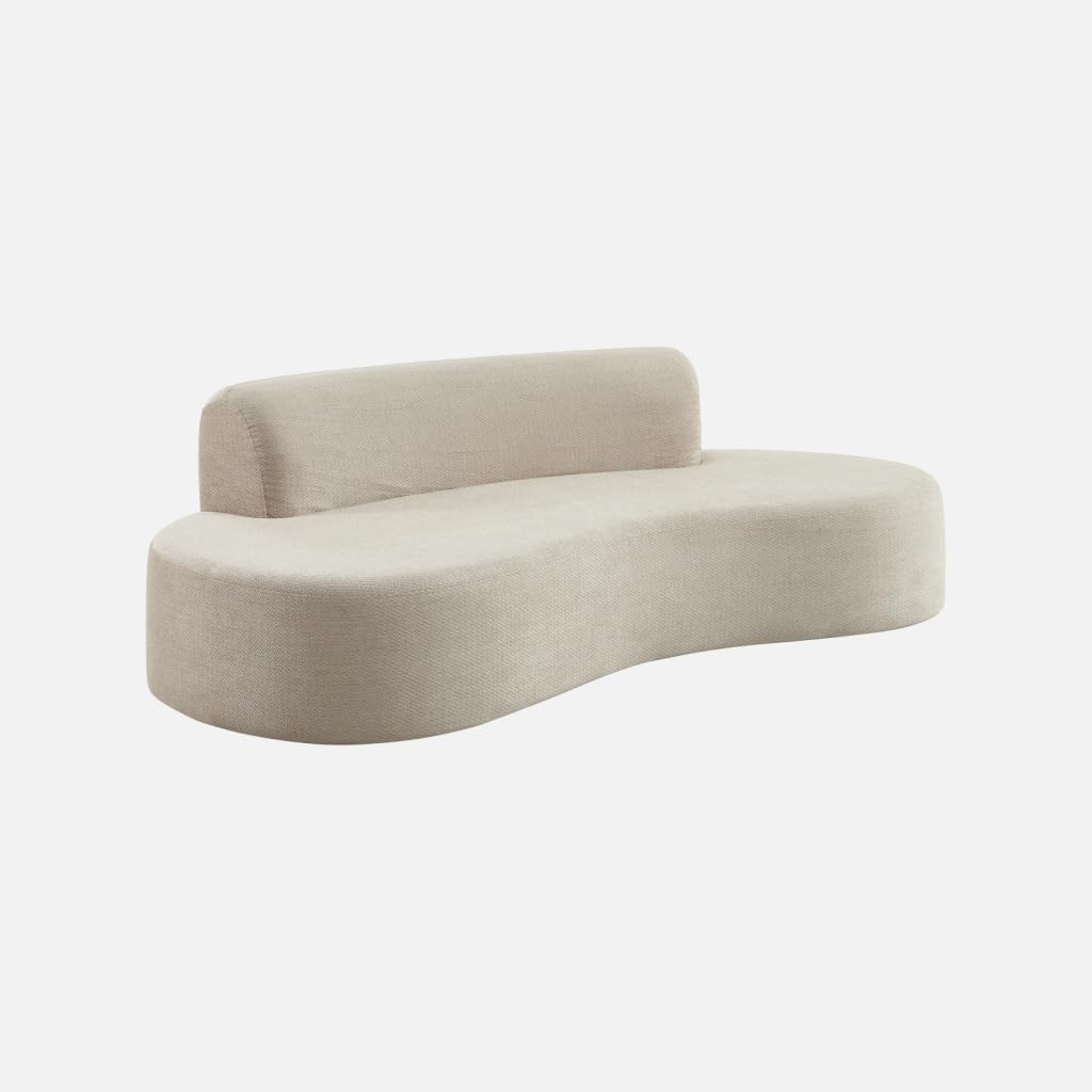 Sofá con forma curva sweeek en chenilla, el refugio beige de 3 plazas