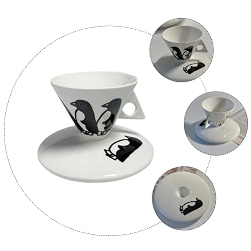 HEMOTON 1 Conjunto de Taza de Café de Cerámica Pingüinos 60Ml Taza de Café con Platillo Copa de Café Expreso Creativo… - Imagen 8