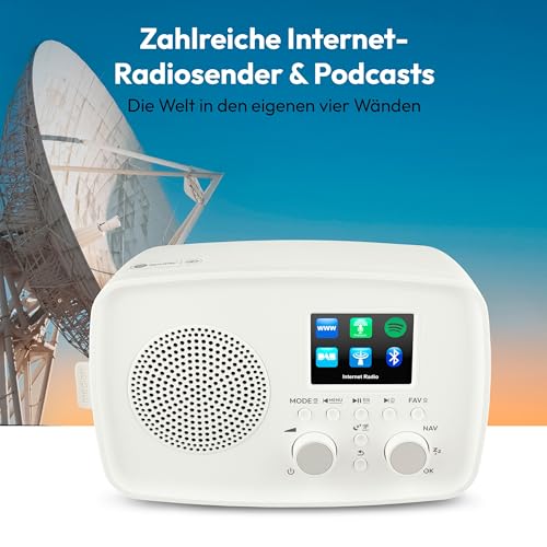 MEDION Internetradio mit DAB+ Life IRE-1 (WLAN, DAB Plus UKW Radio, Bluetooth, EQ, Tropfwasserschutz, Teleskopantenne, Spotify Connect, Wecker, Schlummerfunktion, Einstellbarer Display-Dimmer) weiß