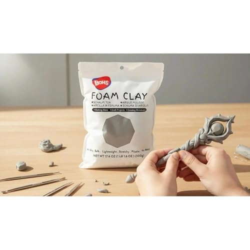 Image of BOHS Foam Clay, Gray Air Dry Modeling Clay, 1.1 lb | Soft, lightweight; crack-free finish; EVA and polystyrene foam details; cosplay props, figurines, fake bakes and slime making