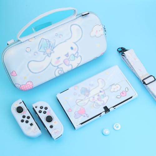 FUNDIARY Capa de viagem de cachorro azul com desenho animado para Nintendo Switch OLED, estojo rígid