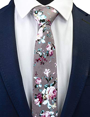 Image of GUSLESON Fashion 2.4 inch(6cm) Floral Skinny Tie for Men Slim Flower Print Cotton Necktie for Wedding Party
